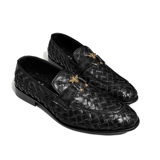 BLACK BRAIDED SLIP-ONS