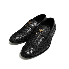 BLACK BRAIDED SLIP-ONS