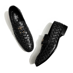 BLACK BRAIDED SLIP-ONS