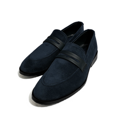 SUEDE NAVY SLIP-ONS