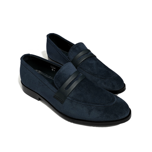 SUEDE NAVY SLIP-ONS