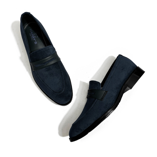SUEDE NAVY SLIP-ONS